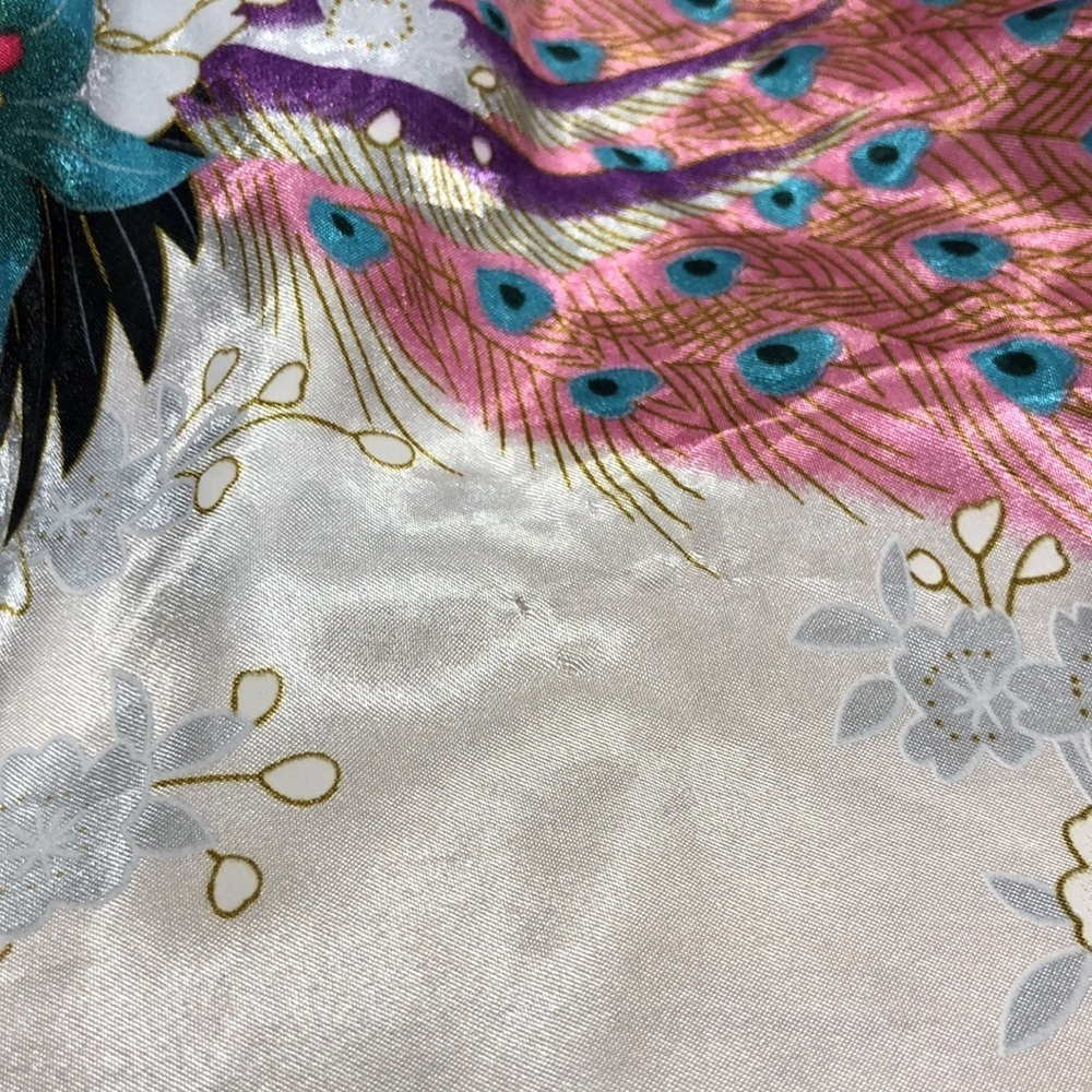 Sam Well Floral Satin Kimono Robe peacock floral flowers romantic night bath - Picture 9 of 9